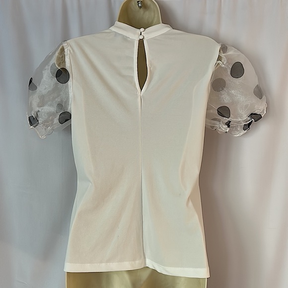 Luxology Classy White Polka Dot Puff Short Sleeve Shirt Top **Size S** - Picture 2 of 4
